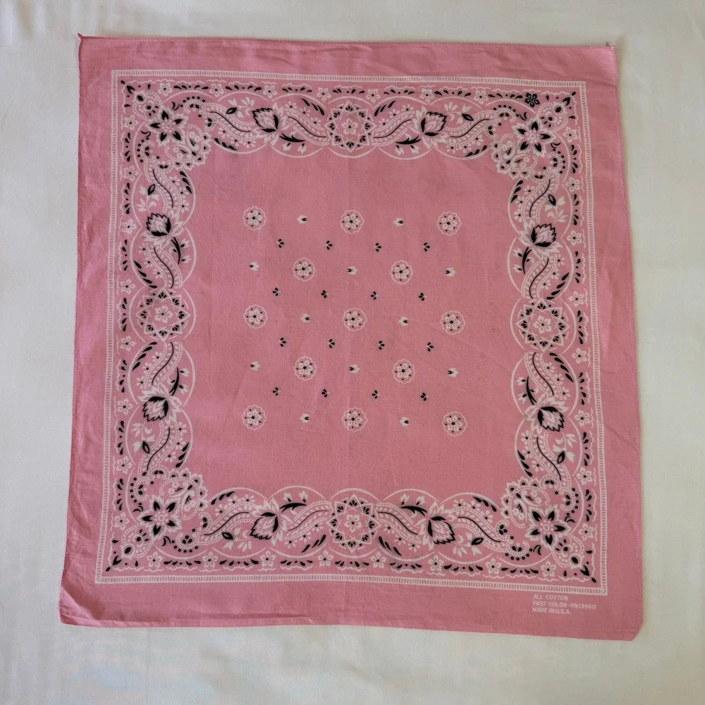 Vintage 1970s 1980s Bandana Lot of 3 All Cotton Fast Color RN 13960 Pink & Red